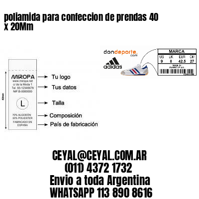 poliamida para confeccion de prendas 40 x 20Mm
