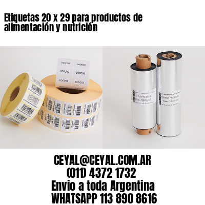 Etiquetas 20 x 29 para productos de alimentación y nutrición
