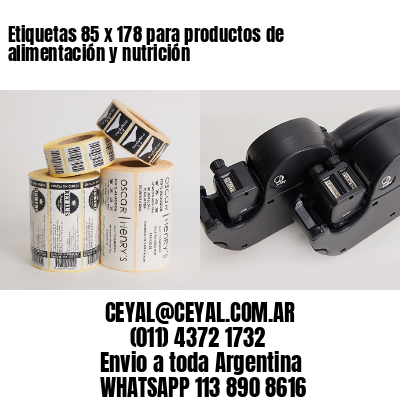 Etiquetas 85 x 178 para productos de alimentación y nutrición