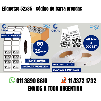 Etiquetas 52x35 - código de barra prendas