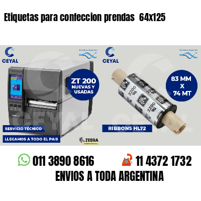 Etiquetas para confeccion prendas 64x125