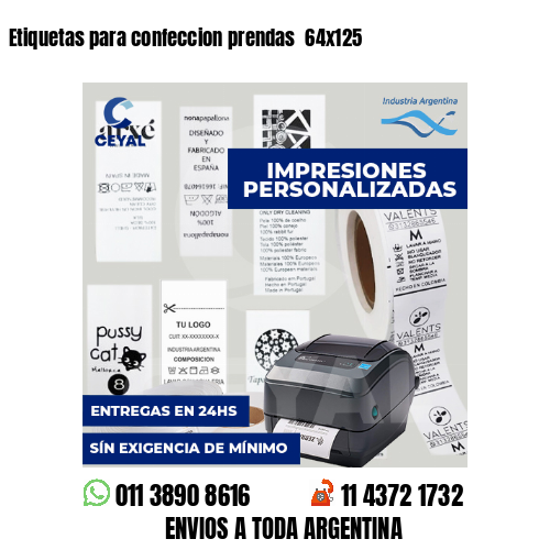 Etiquetas para confeccion prendas 64x125
