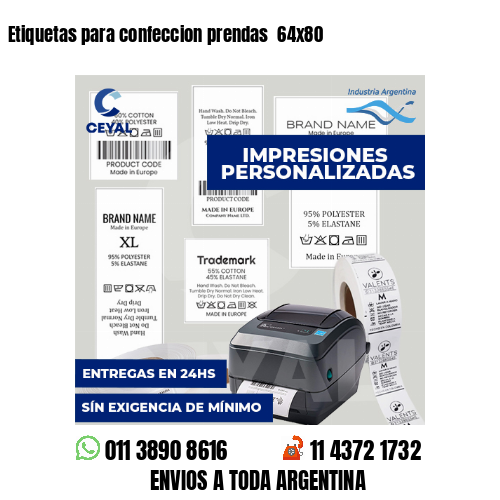 Etiquetas para confeccion prendas 64x80