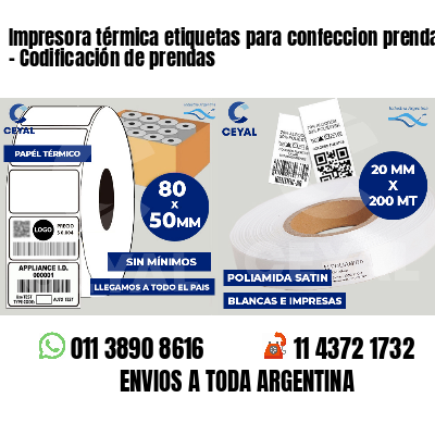 Impresora térmica etiquetas para confeccion prendas   - Codificación de prendas
