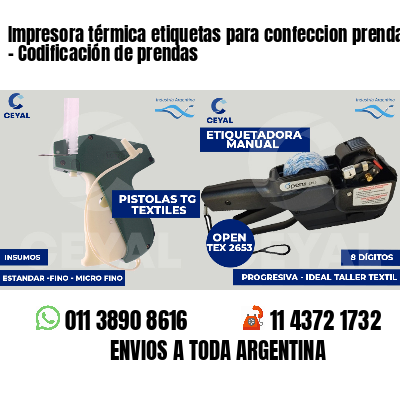 Impresora térmica etiquetas para confeccion prendas   - Codificación de prendas