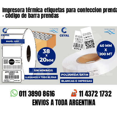Impresora térmica etiquetas para confeccion prendas   - código de barra prendas