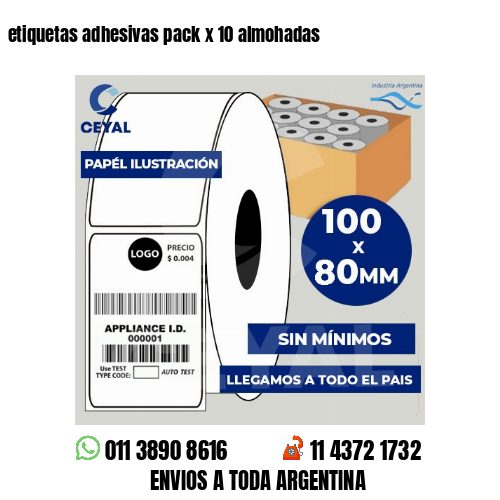 etiquetas adhesivas pack x 10 almohadas