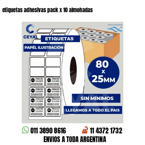 etiquetas adhesivas pack x 10 almohadas