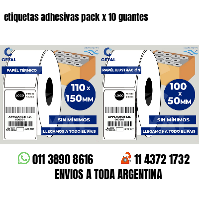 etiquetas adhesivas pack x 10 guantes