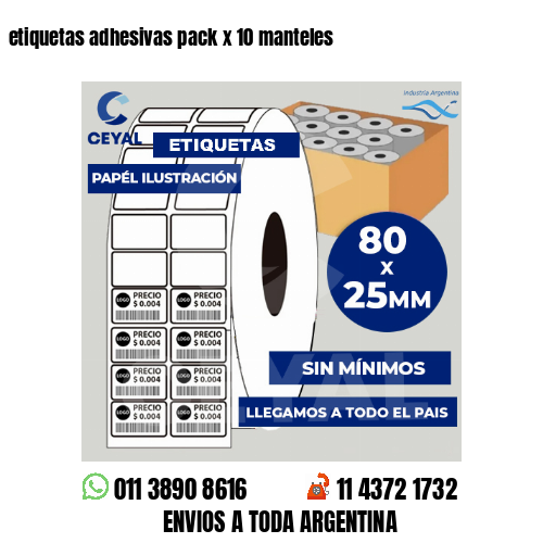 etiquetas adhesivas pack x 10 manteles