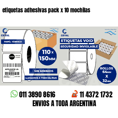 etiquetas adhesivas pack x 10 mochilas