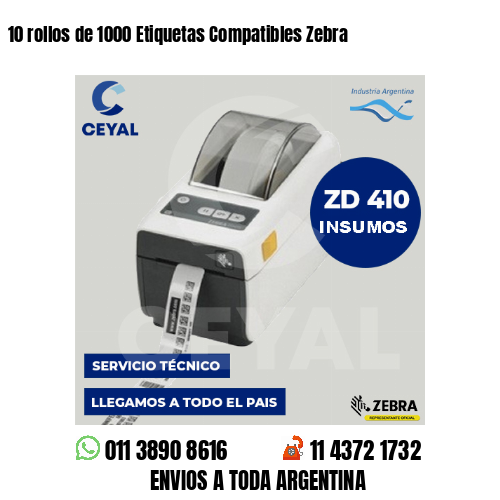 10 rollos de 1000 Etiquetas Compatibles Zebra 