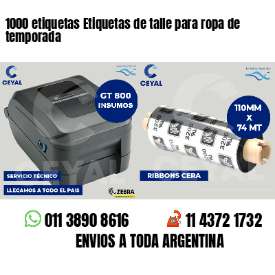 1000 etiquetas Etiquetas de talle para ropa de temporada