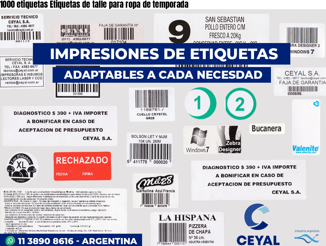 1000 etiquetas Etiquetas de talle para ropa de temporada