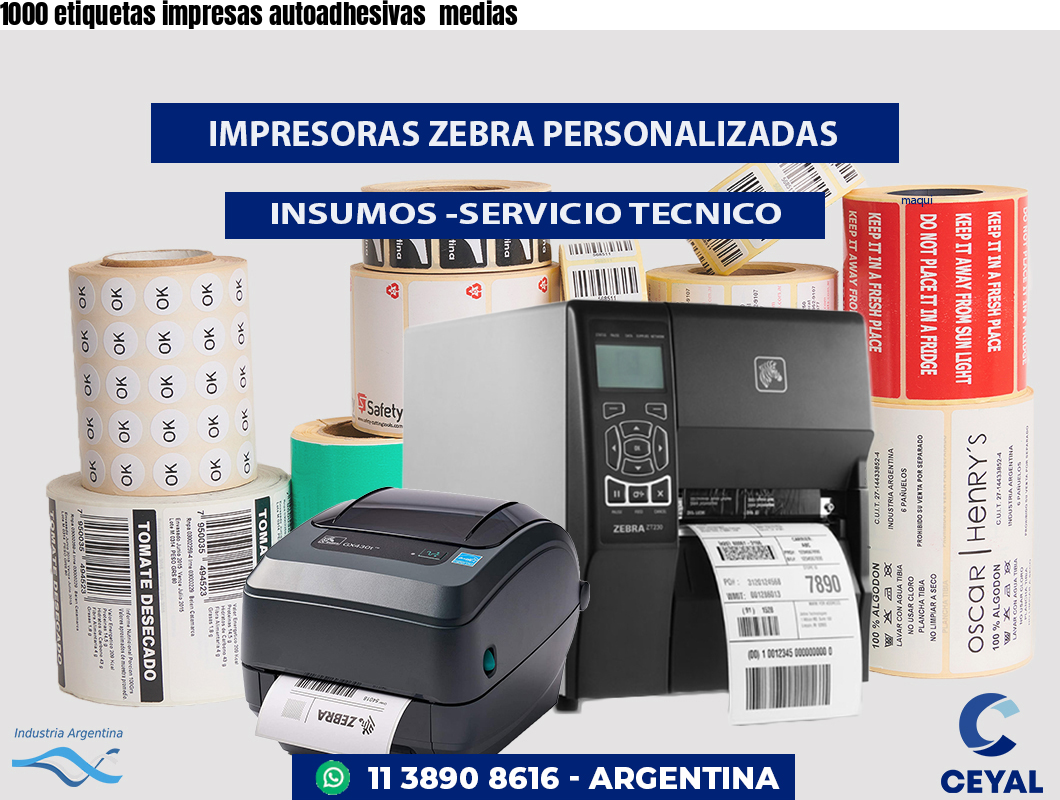 1000 etiquetas impresas autoadhesivas medias