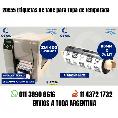 20x55 Etiquetas de talle para ropa de temporada