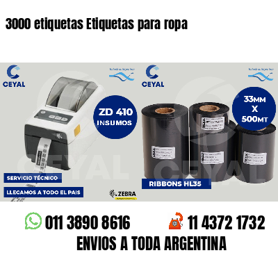 3000 etiquetas Etiquetas para ropa