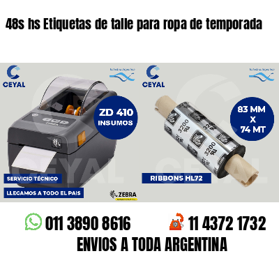 48s hs Etiquetas de talle para ropa de temporada