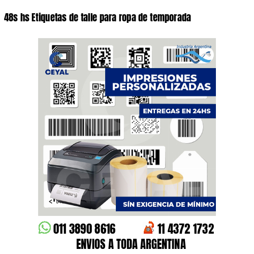 48s hs Etiquetas de talle para ropa de temporada