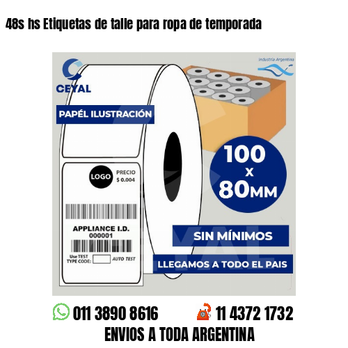 48s hs Etiquetas de talle para ropa de temporada