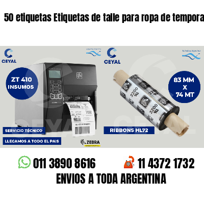 50 etiquetas Etiquetas de talle para ropa de temporada