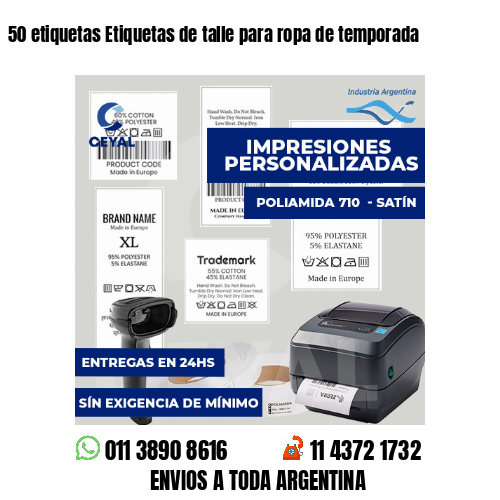 50 etiquetas Etiquetas de talle para ropa de temporada