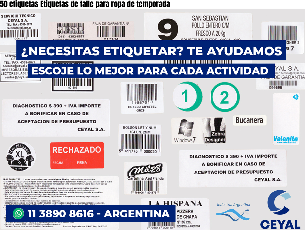 50 etiquetas Etiquetas de talle para ropa de temporada