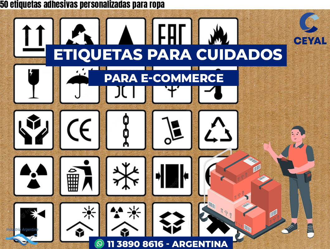 50 etiquetas adhesivas personalizadas para ropa