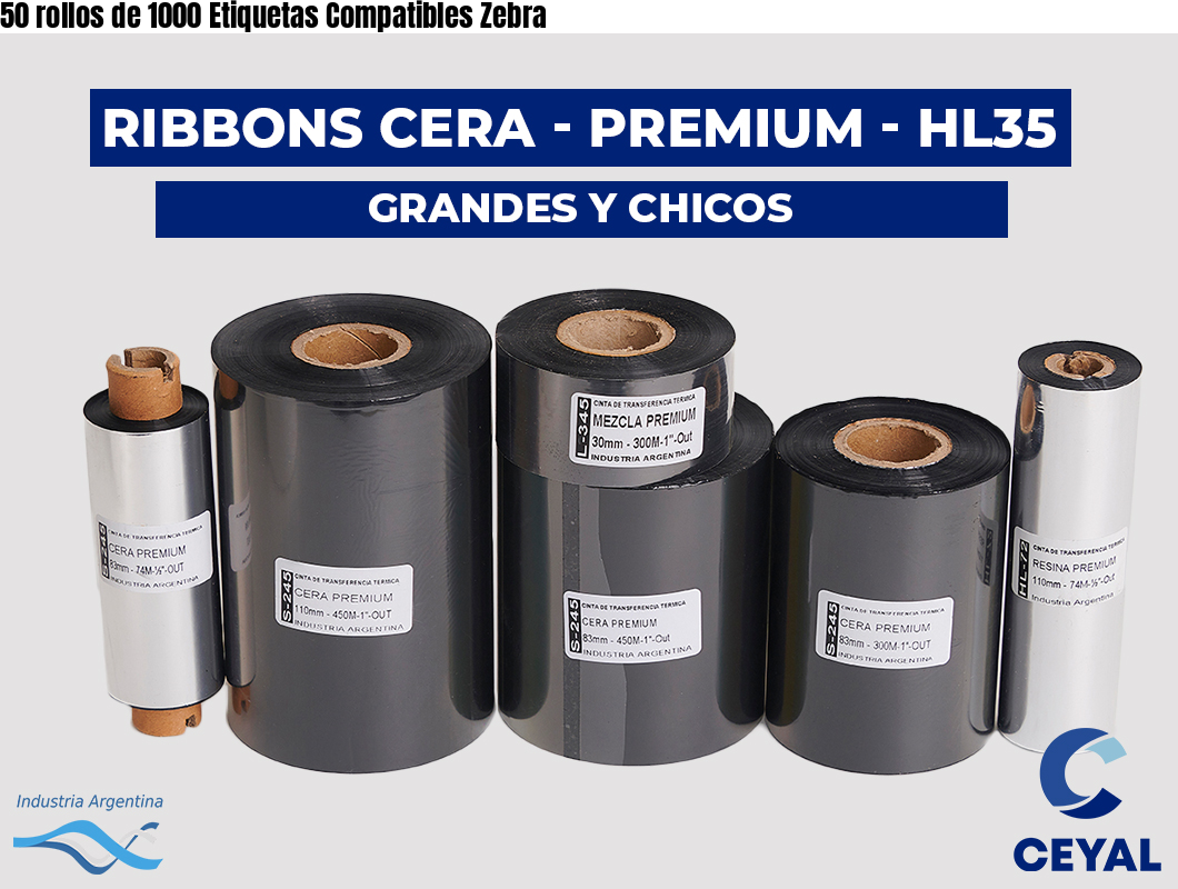 50 rollos de 1000 Etiquetas Compatibles Zebra