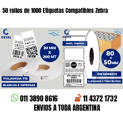 50 rollos de 1000 Etiquetas Compatibles Zebra 