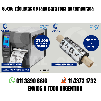 85x85 Etiquetas de talle para ropa de temporada
