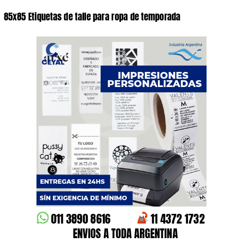 85x85 Etiquetas de talle para ropa de temporada