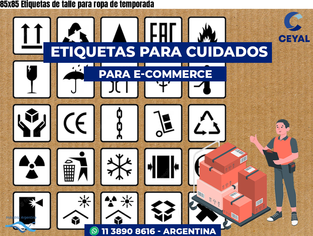 85x85 Etiquetas de talle para ropa de temporada