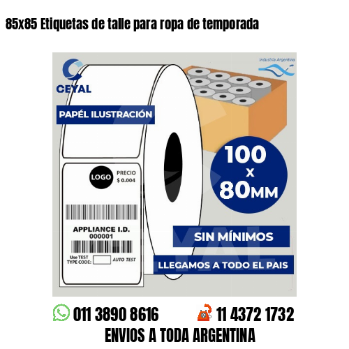 85×85 Etiquetas de talle para ropa de temporada