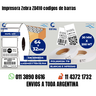 Impresora Zebra ZD410 codigos de barras