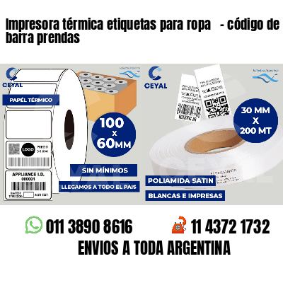 Impresora térmica etiquetas para ropa   - código de barra prendas