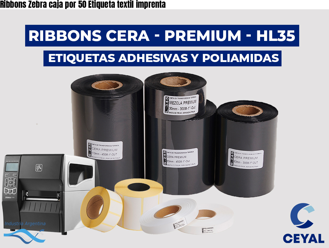 Ribbons Zebra caja por 50 Etiqueta textil imprenta