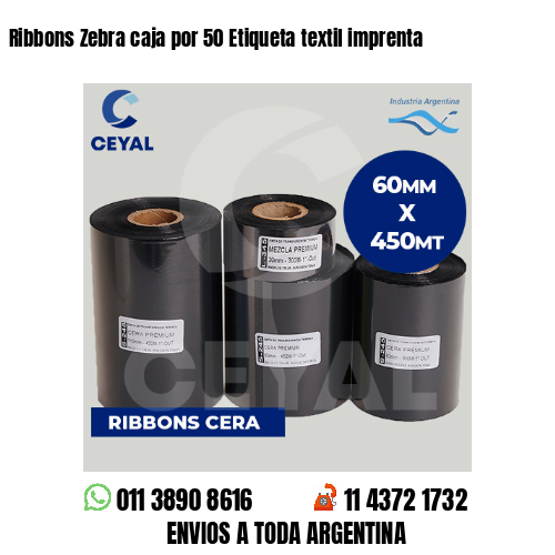 Ribbons Zebra caja por 50 Etiqueta textil imprenta