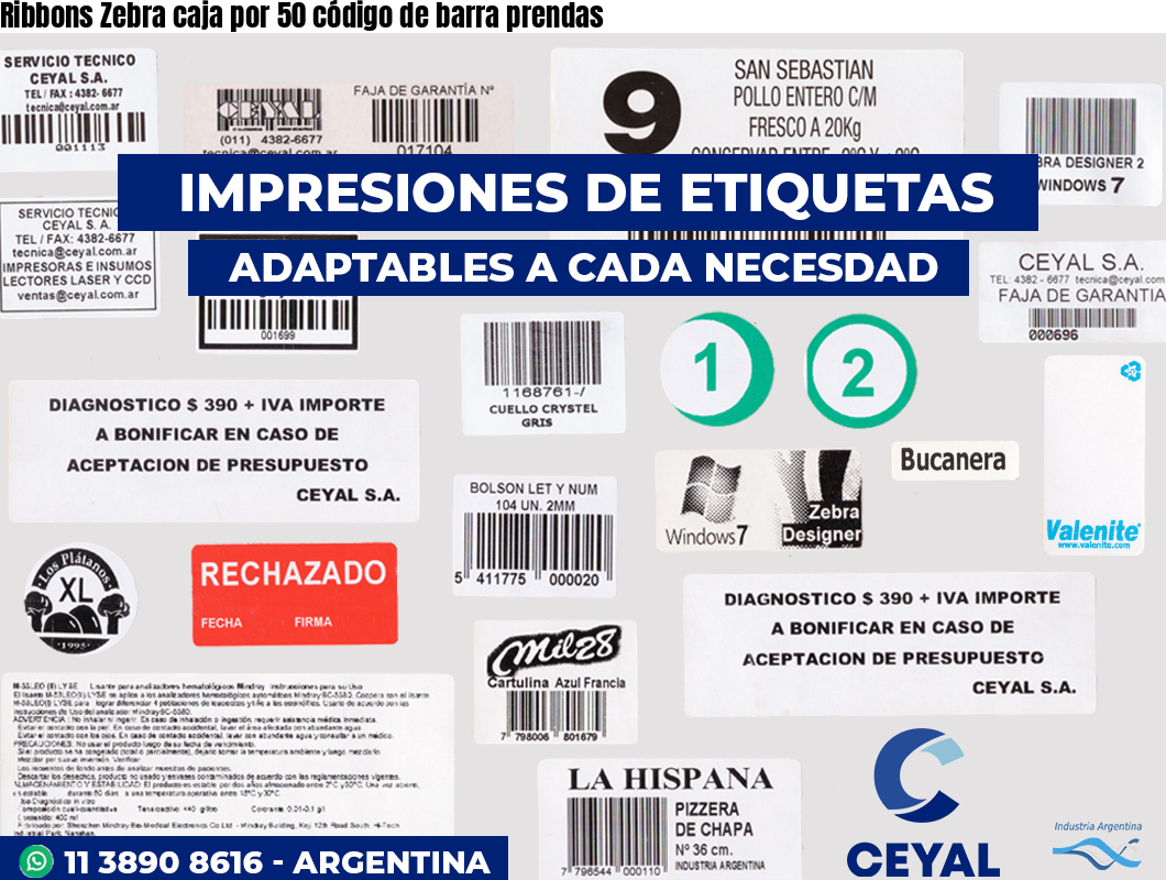 Ribbons Zebra caja por 50 código de barra prendas