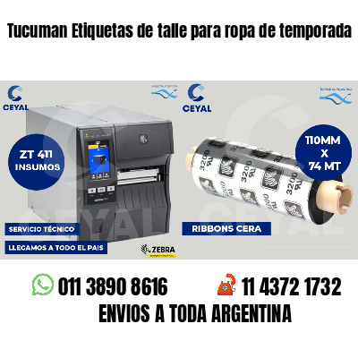 Tucuman Etiquetas de talle para ropa de temporada