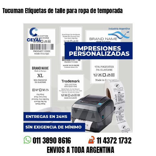 Tucuman Etiquetas de talle para ropa de temporada