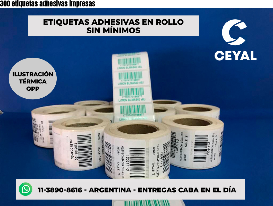 300 etiquetas adhesivas impresas