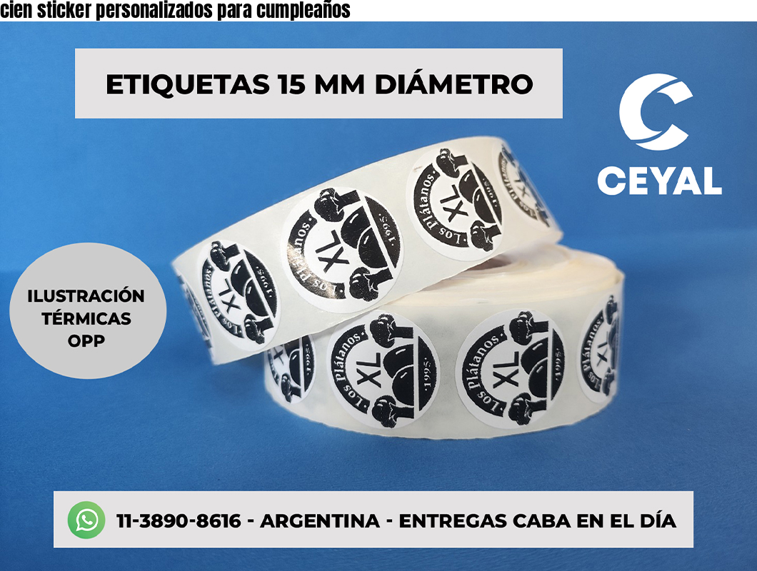 cien sticker personalizados para cumpleaños