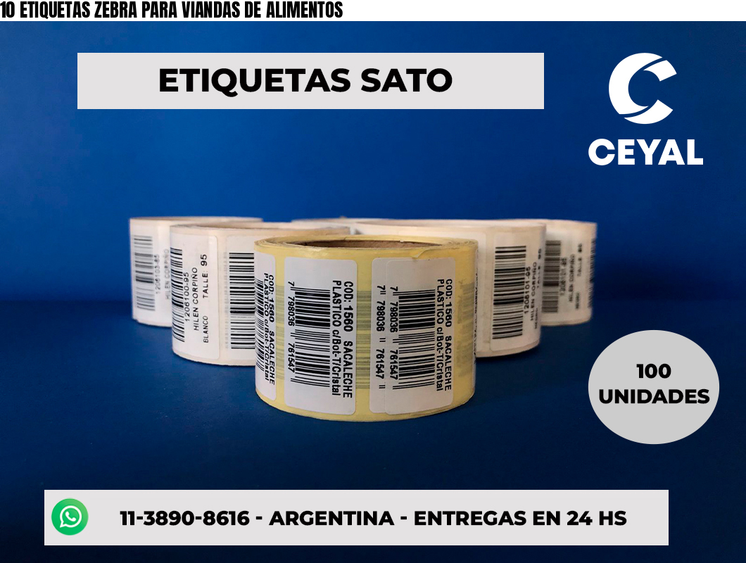10 ETIQUETAS ZEBRA PARA VIANDAS DE ALIMENTOS