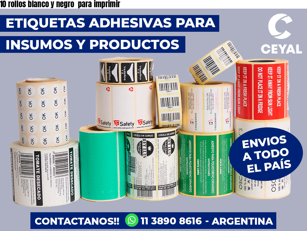 10 rollos blanco y negro para imprimir
