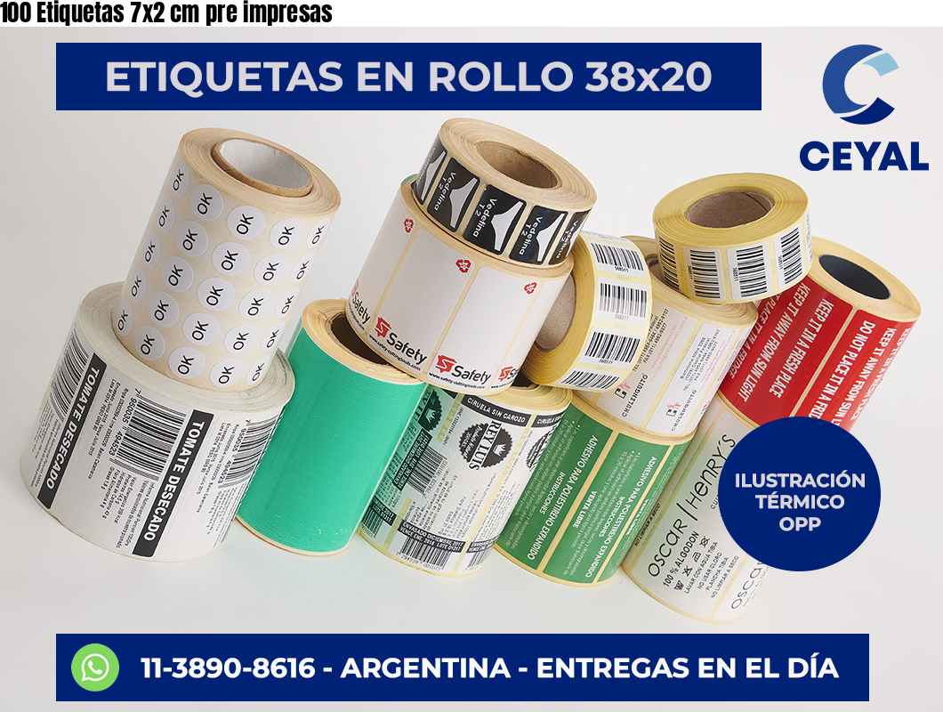100 Etiquetas 7×2 cm pre impresas
