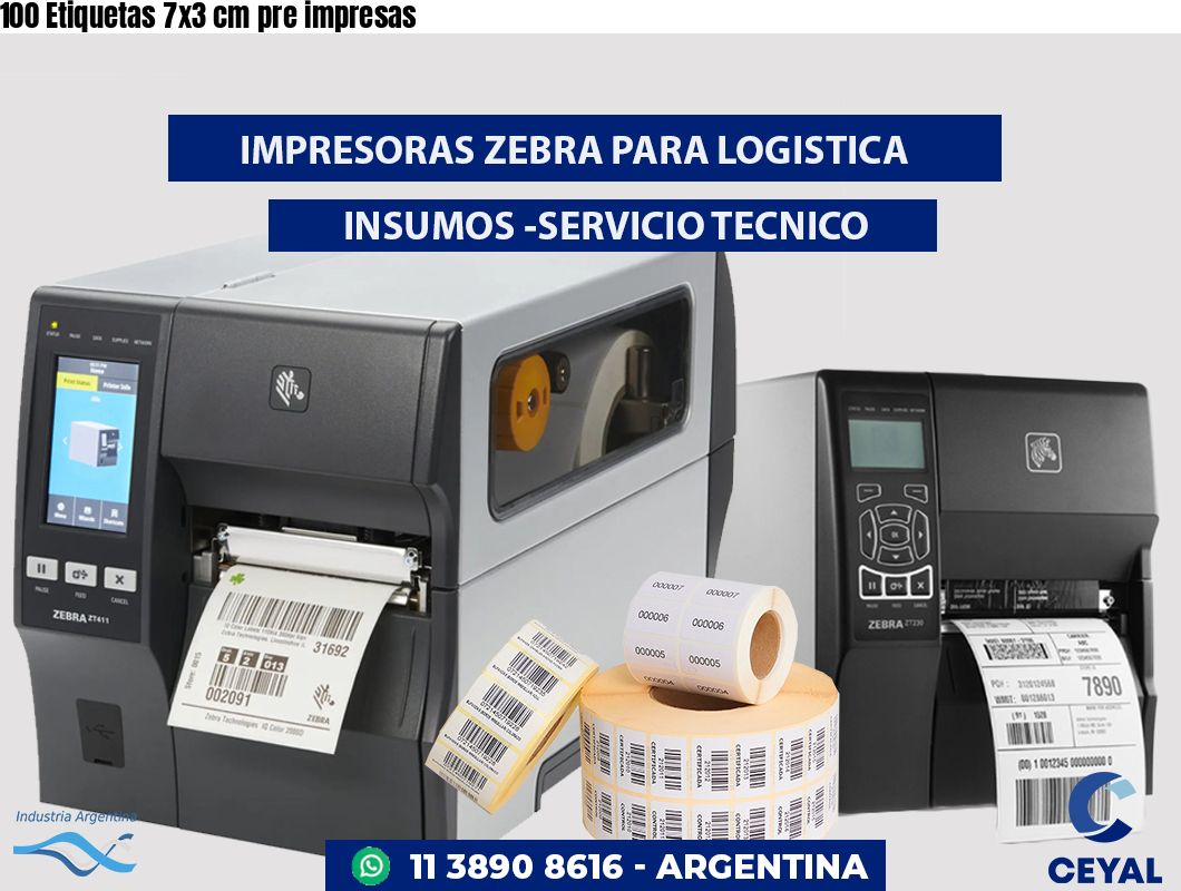 100 Etiquetas 7x3 cm pre impresas