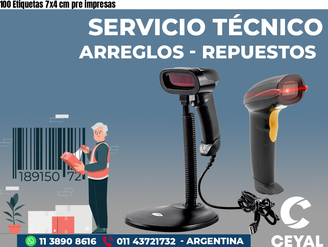100 Etiquetas 7x4 cm pre impresas