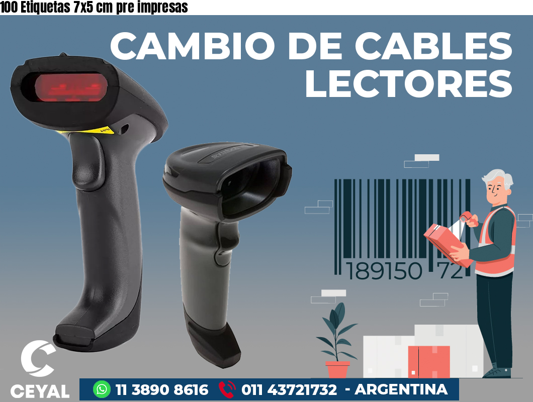 100 Etiquetas 7x5 cm pre impresas