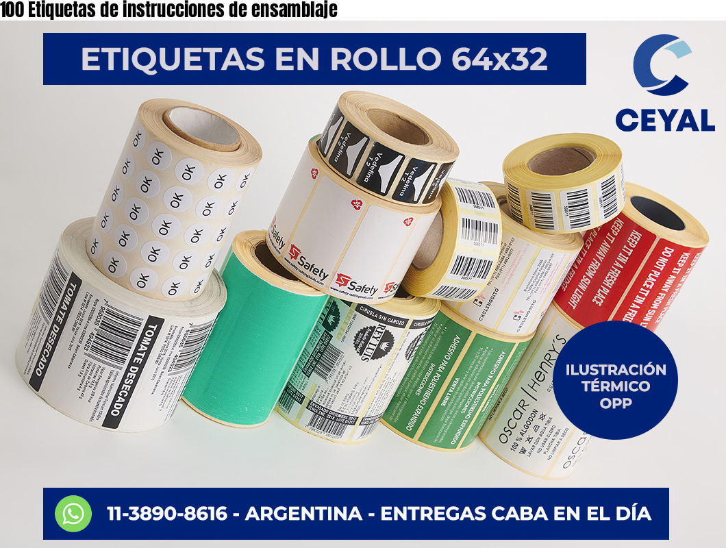 100 Etiquetas de instrucciones de ensamblaje